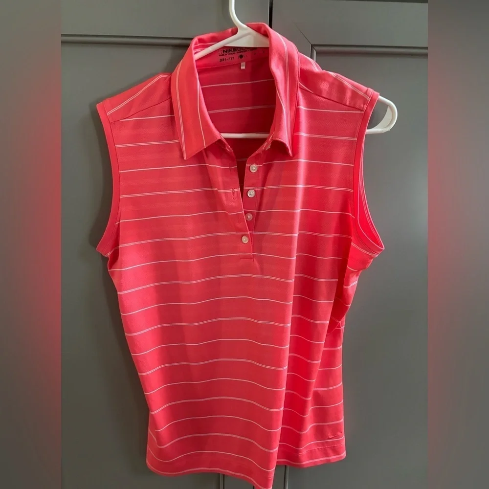 Nike golf orange sleeveless Polo Button Down Shirt lg